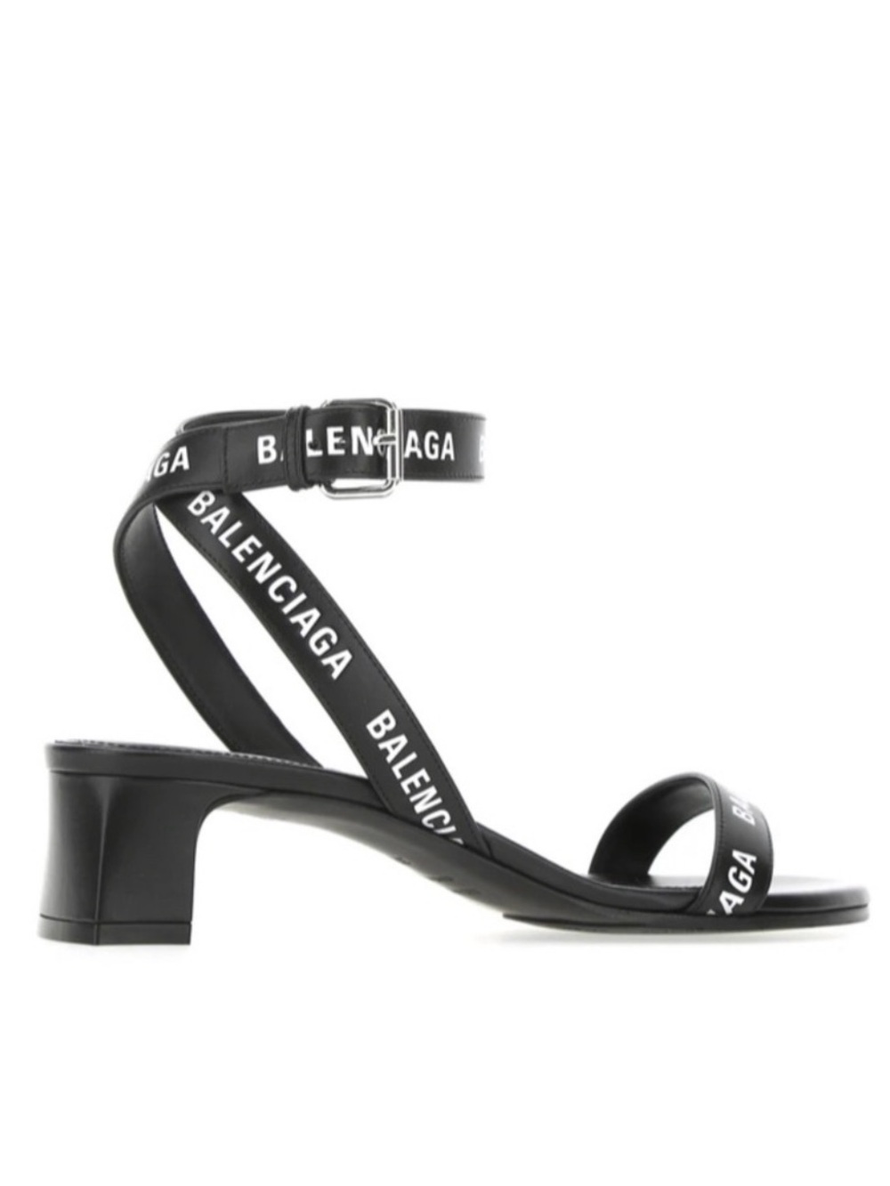 Balenciaga Black Printed Logo Ankle-Strap Block Heel Sandals - 38